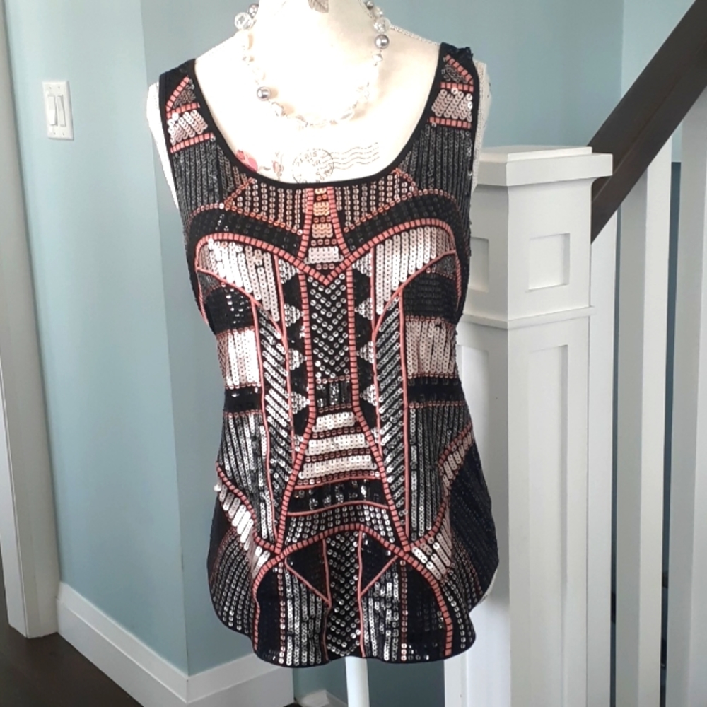 & Express sequined tank top with bustier effect